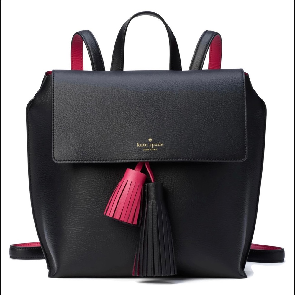 Kate Spade Foster Court Kirk Back Pack Bag- Black- Sweetheart Pink